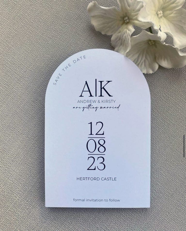 Affordable Save the date with arch cut out