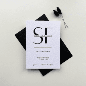 Save the date card with strikethrough