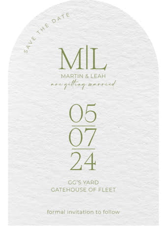 Save the date card for Leah & Martin in green
