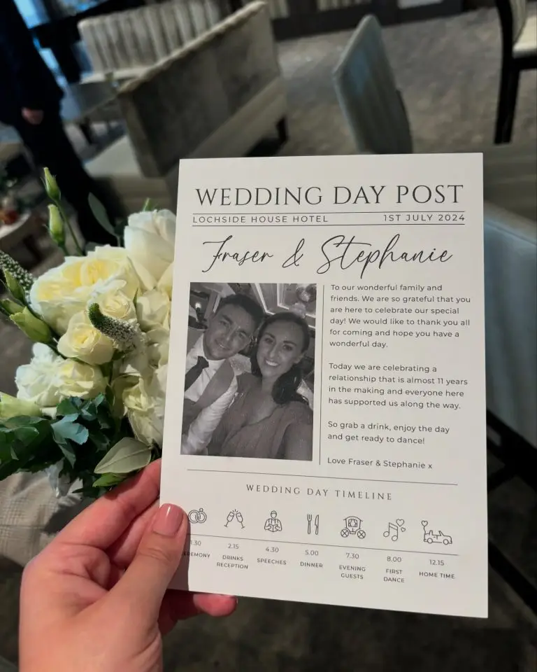 Newspaper style on the day wedding stationery